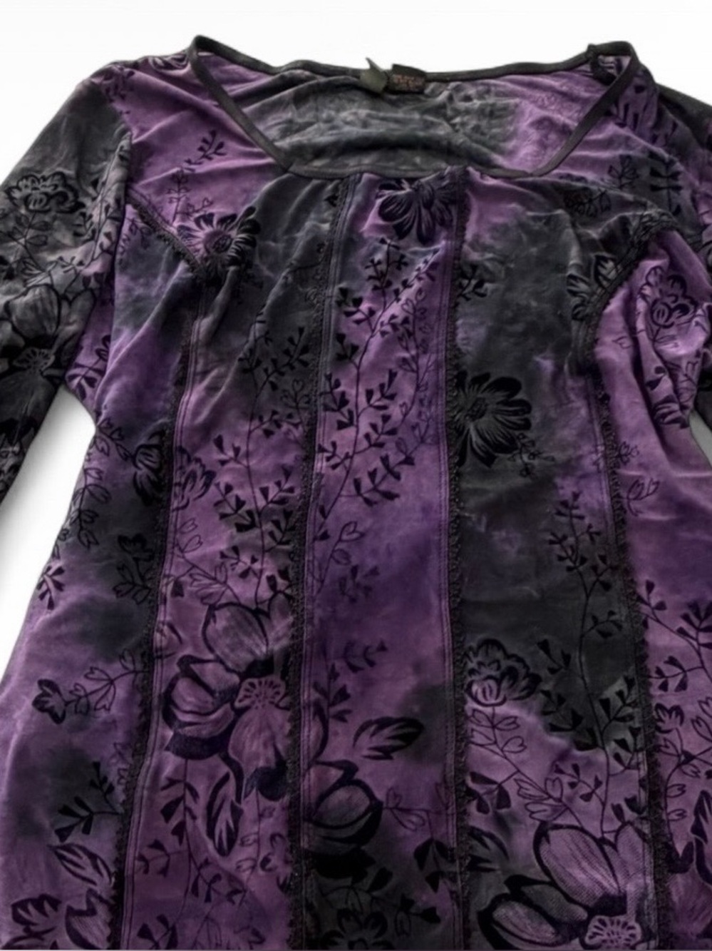 Whimsigoth purple floral velvet flowy blouse burnout detail